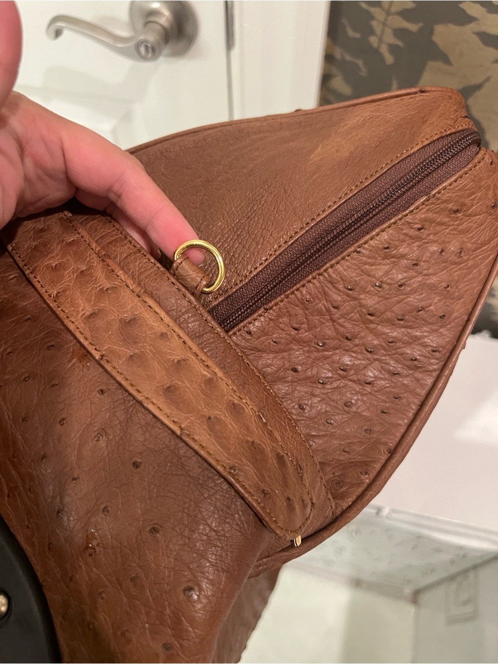 Vintage Brown Textured Travel Bag with Gold Hardware